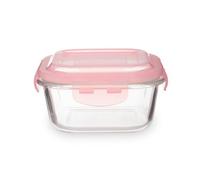 Premier Housewares 520ml Square Glass Food Storage Container|BPA-Free Pink PP Lid with Clip Locks Glass Jar|Large glass Jar with Lid|Air-tight Food Storage Container