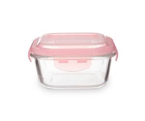 Premier Housewares 520ml Square Glass Food Storage Container|BPA-Free Pink PP Lid with Clip Locks Glass Jar|Large glass Jar with Lid|Air-tight Food Storage Container