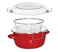 Premier Housewares 5L Deep Fat Fryer Enamel Chip Pan Fryer Glass Lid Chip Fryer Deep Frying Pan Red Deep Fryers Fryer Basket Small Fryer 16x33x27
