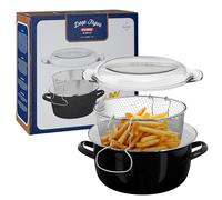 Premier Housewares 102102 5L Deep Fat Fryer Enamel Chip Pan Fryer Glass Lid Chip Fryer Deep Frying Pan Black Deep Fryers Fryer Basket Small Fryer 16x33x27