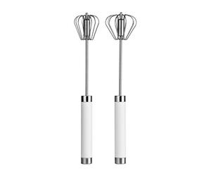 Premier Housewares 805379 Stainless Steel Press and Spin Whisks - Set of 2 Silver H30 x W7 x D7cm