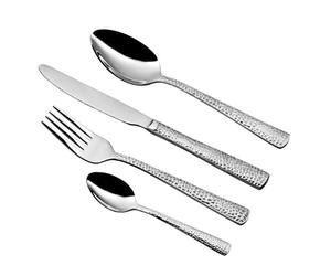 Premier Housewares 922310 Cutlery Sets Hammered Design Knife And Fork Set Knives And Forks Set Spoons Cutlery 24 Pieces, Silver, H9 x W26 x D36cm