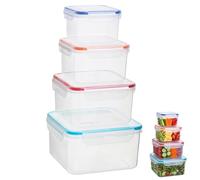 Premier Housewares Airtight Lids 4Pc Square Food Containers | Versatile Plastic Container For Kitchen | Multi Purpose Plastic Tupperware Sets | Durable Food Storage Container