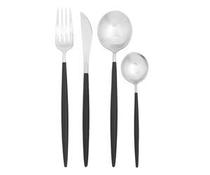 Premier housewares Avie 16pc Matt Black and Silver Cutlery Set