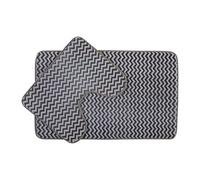 Premier Housewares Bath Mat Set Soft Non-Slip Bath Mats For Bathrooms Made from Polyester Black and White Chevron Pattern 50 x 1 x 80