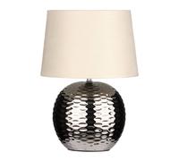 Premier Housewares Bedside Table Lamp Dimple Effect Book / Reading Light Chrome Base Desk / Table Lamps with Beige Fabric Shade Desk Lamp 30 X 30 X 40