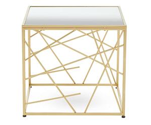 Premier Housewares Bedside Tables/Luxe Elegant Mirrored Side Table/Tall Warm Metallic Finish Lamp Table/Contemporary Design Mirrored Top Table W57 x D57 x H53cm.
