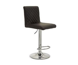 Premier Housewares Black And Chrome Bar Stool With Round Base, Black PU Upholstery, Diamond Pattern Tufted Back, Metallic Base Bar Stools, 360 Degree Swivel Function, W39 x D51 x H114cm.