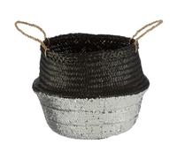 Premier Housewares Black And Natural Medium Seagrass Basket Sustainable Seagrass Loop Handles Natural Toned Stylish Design 35 x 32 x 35 cm