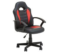 Premier Housewares Black And Red PU Home Office Chair With Flexible Armrest/Wheel Rolling Base/Adjustable Height And Padded Seat With Lock Mechanism Computer Chairs For Desk w54 x d57 x h97cm
