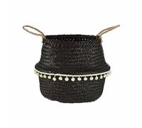 Premier Housewares Black Finishing Basket Storage Solution For Pantry Kitchen Closet Bathroom Seagrass Basket With Vintage Design 30 x 28 x 30