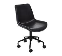 Premier Housewares Black Leather Chair With Castors Rotation And Adjustable Height Rolling Frame Contemporary Style Chairs For Living Room/Bedroom 61 x 90 x 51