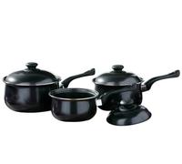 Premier Housewares Black Non stick Steel Cookware Set of Pans and Pots for Cooking in Kitchen Stainless Steel Kitchen Set Stainless Steel 3 Pieces