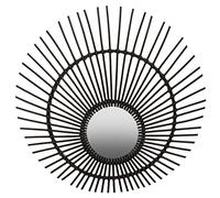 Premier Housewares Black Rattan Wall Mirror/Mirror Wall/Bathroom Mirrors Round/Hanging Mirror For Living Room/Boho Mirror Dimensions W80 X D3 X H80cm.