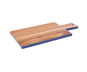 Premier Housewares Blue Edge Rectangular Chopping Board | Antibacterial Acacia Wood Cutting Board with Tapered Handle | Eco-Friendly Cutting Boards | Wood Chopping Board
