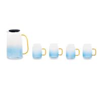 Premier Housewares Blue Glass and Jug Five Piece Set Stylish Glassware with Amber Handles Clear and Blue Tint Perfect for Serving Drinks Functional Elegance Pitcher Jug 8x21x8
