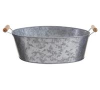 Premier Housewares Boat Shape Tray White and Silver Galvanized Steel Serving Tray with Wooden Handles Serving Platters Dinner Tray Wooden Plate 48 x 37 x 16