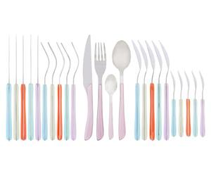 Premier Housewares Bright 24Pc Multi Pastel Coloured Cutlery | Vibrant Cutlery set For Kitchen | Stainless Steel Knives And Fork Set For Breakfast | Ergonomic Cutlery Set For Lunch