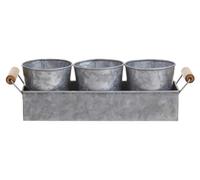 Premier Housewares Brown and Silver Three-Piece Pot Set with Tray Sturdy Organizer with Wooden Handle Serving Platters Wooden Plate Dinner Tray 40 x 8 x 13