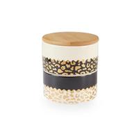 Premier Housewares Captivating Leo Stacking Canister|Stylish Ceramic Storage Container With Black, Gold & Cream Animal Print|Jar With Two Stackable Sections & Natural Bamboo Lid