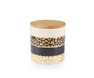 Premier Housewares Captivating Leo Stacking Canister|Stylish Ceramic Storage Container With Black, Gold & Cream Animal Print|Jar With Two Stackable Sections & Natural Bamboo Lid