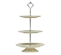 Premier Housewares Ceramic Cake Stand Metal Shaft Cake Stands For Afternoon Tea Ornate Handle Cake Stand 3 Tier Cake Holder (H x W x D): 47 x 28 x 20