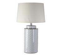 Premier Housewares Ceramic Table Lamp With Cream Shade Geometric Patterned Base Desk Lamp Antique Brass Finish Home Accessory 40cm x 67cm X 40cm