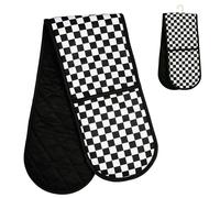 Premier Housewares Check Mate Double Oven Glove | Black & White Chequered Cotton Oven Mitt for Heat Protection | Soft Durable Kitchen Baking Gloves, Machine Washable | Heat Safe