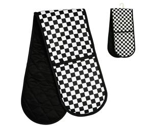 Premier Housewares Check Mate Double Oven Glove | Black & White Chequered Cotton Oven Mitt for Heat Protection | Soft Durable Kitchen Baking Gloves, Machine Washable | Heat Safe