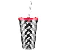 Premier Housewares Chevron 450ml Drinks Cup | BPA Free Drinks Cup with Lid and Straw | Double Walled Plastic Cup with Lid and Straw | Slushy, Shakes, and Cold Drinks Straw Cup