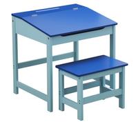 Orsina Angled Surface Children Blue Desk And Stool, Sleek Functional Desk For Children, Durable Desk And Stool