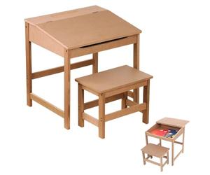 Premier Housewares Childrens Natural Desk | Stool Set for Kids