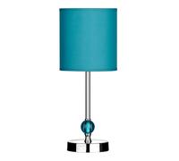 Premier Housewares Chrome Stem Table Lamp, Acrylic Ball and Fabric Shade - Teal