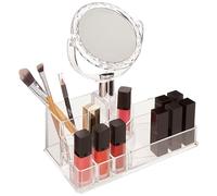 Premier Housewares Clear Beauty Cosmetic Organiser with Mirror | Makeup Organiser with Mirror | Makeup Mirror with Storage | Contemporary Skin Care Organiser for Makeup Storage