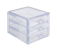 Premier Housewares Clear Cosmetics Organizer/Makeup Storage Box With 3 Pull Out Drawers/Stylish Plastic Makeup Organizer W12 x D14 x H11cm/ Storage Box For Makeup