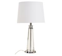Premier Housewares Clear Crystal Table Lamp With Chrome Base, Geometric Crystal Frame Bedside Lmap, Contemporary Table Lamp in White Premier Housewares White