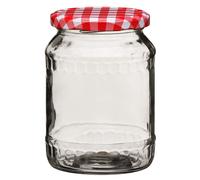 Premier Housewares Clear Glass Jar with Red Gingham Lid - 630ml/ Clear Glass Base and Gingham Lid/Easy to Clean Jars/Organizing Glass Jars/Glass Jars