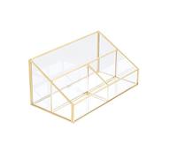 Premier Housewares Clear Makeup Organizer/Makeup Storage Box With 3 Compartments/Stylish Glass Makeup Organizer W22 x D12 x H10cm/ Storage For Makeup