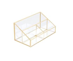 Premier Housewares Clear Makeup Organizer/Makeup Storage Box With 3 Compartments/Stylish Glass Makeup Organizer W22 x D12 x H10cm/ Storage For Makeup