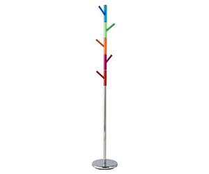 Premier Housewares Coat Stand with Acrylic Pegs - Chrome/Multi-Coloured, H173 x W29 x D29cm