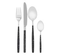 Premier Housewares Complete 16 Piece Black And Silver Cutlery Set | Stainless Steel Black Marble Effect Handles Cutlery Set | Elegant Dining Set for Modern Homes and Everyday Use
