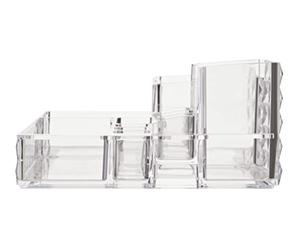 Premier Housewares Cosmetic Organiser with 11 Wide Compartments Clear Diamond Multipurpose Storage Statement Piece for Dresser/Bathroom w18 x d24 x h9cm