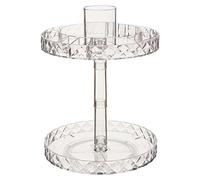 Premier Housewares Cosmetic Organiser With 2 Tier Round Compartments Clear Diamond Multipurpose Storage Statement Piece for Dresser/Bathroom With Rotating Base W26 X D26 X H34cm.