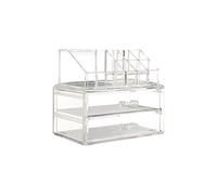 Premier Housewares Cosmetics Organiser 9 Compartment/2 Drawers, Clear, Polystyrene, 12 x 19 x 16 cm