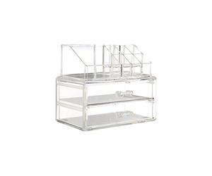 Premier Housewares Cosmetics Organiser 9 Compartment/2 Drawers, Clear, Polystyrene, 12 x 19 x 16 cm