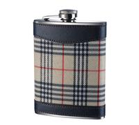 Premier Housewares 508268 Hip Flask Hip Flasks For Men Pocket Flask Flask Alcohol 8oz Hip Flask Mini Hip Flask Stitched Leather Trim Cream Tartan Fabric 14hx10wx3d H14 x W10 x D3cm