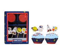 Premier Housewares Cupcake Cases and Toppers Set | 24 Baking Liners With Space Picks | Muffin Wrappers | Space-Themed Toppers For Cake Decorations | Baking Accessories For Parties