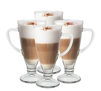 Premier Housewares Curved Handle Set Of Four Latte Glasses | Elegant Tapered Design Coffee Cups Glasses | Sturdy And Leak Proof Glass Coffee Mugs | Versatile Latte Mugs