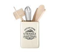 Vintage Home ceramic utensil holder, Cream Ceramic Kitchen Utensil Holder, Stylish Cooking Utensil Holder