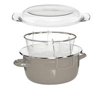 Premier Housewares Deep Fat Fryer Chip Pan Glass Lid Grey Chip Pan Fryer For Kitchen Grey Enamel Coating Chip Fryer Deep Frying Pan 16 x 33 x 27 cm